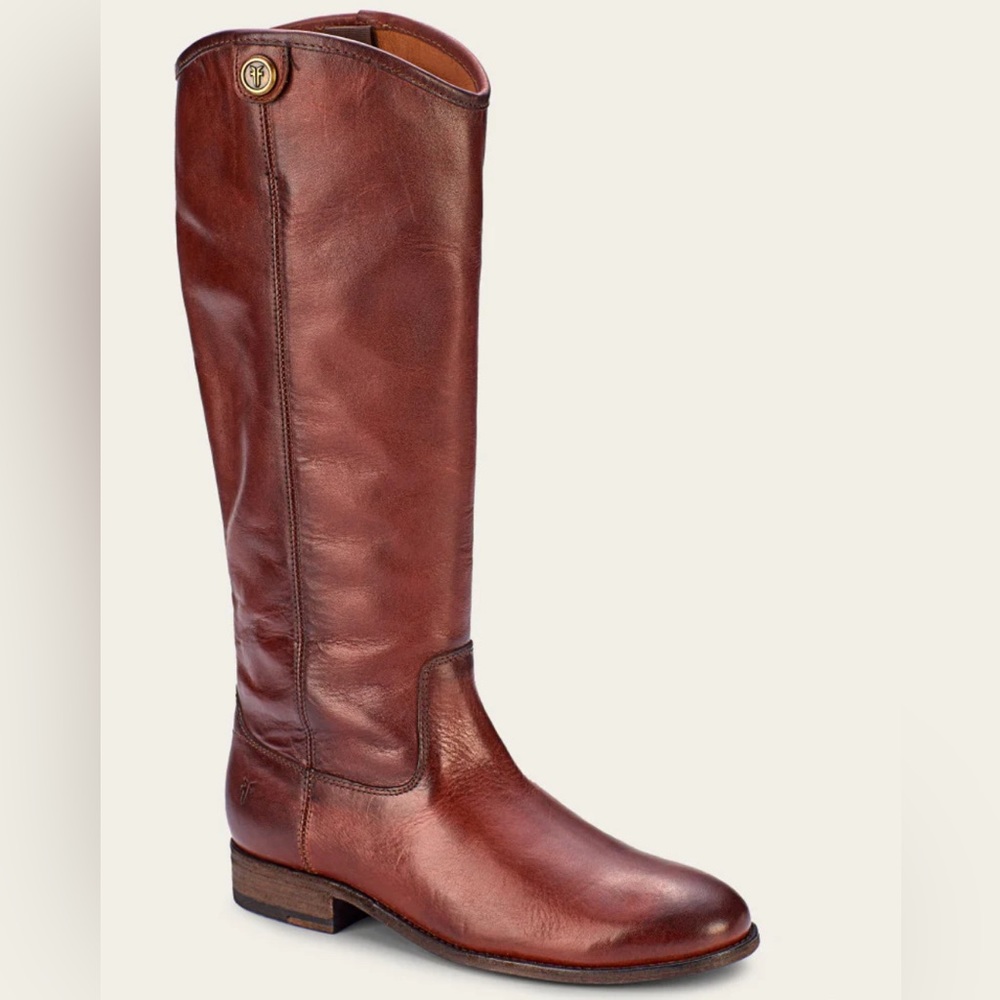 FRYE - MELISSA BUTTON 2, riding boot in redwood, size 6.5 with extended calf